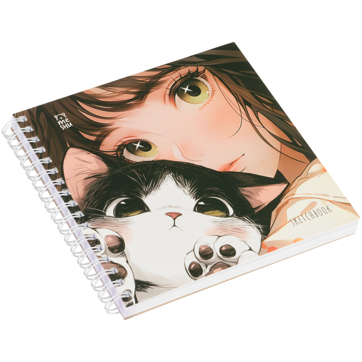Скетчбук 60л., 150×150 MESHU «Сat girl», на гребне, soft-touch, 120г/м2