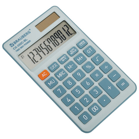 Калькулятор карманный BRAUBERG CX-102C-BL (76×126 мм)12 разрядовдвойное питаниеГОЛУБОЙ272649