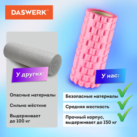 Ролик массажный для йоги и фитнеса 26×8 см, EVA, розовый, с выступами, DASWERK