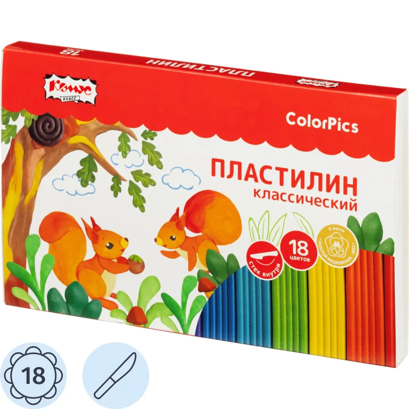 Пластилин классический Комус Класс ColorPics 18 цветов 360 грамм