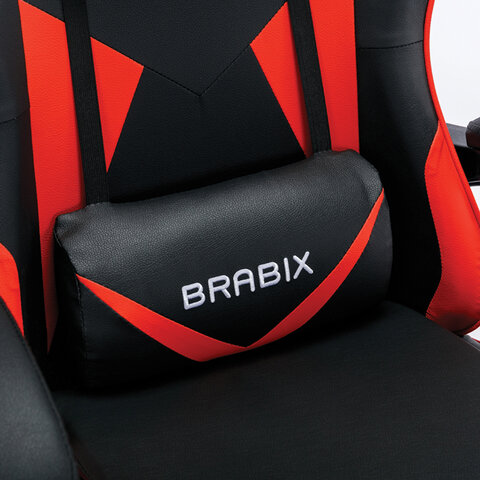 Кресло компьютерное BRABIX «Dexter GM-135», подножка, две подушки, экокожа, черное/красное