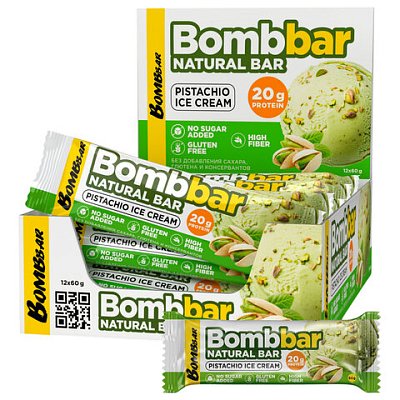 Батончик BOMBBAR «Фисташковый пломбир» без сахара 60 г, шоу-бокс