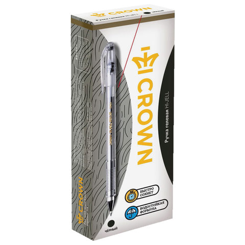 Ручка гелевая CROWN «Hi-Jell», ЧЕРНАЯ, корпус прозрачный, узел 0.5 мм, линия письма 0.35 мм