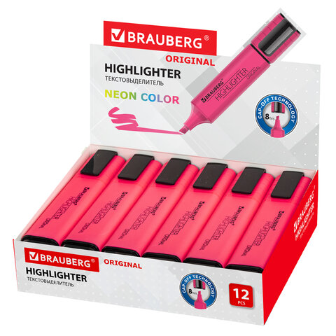 Текстовыделитель BRAUBERG «ORIGINAL NEON», РОЗОВЫЙ, линия письма 1-5 мм