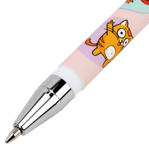 Ручка шариковая с принтом FUNSTER (ФАНСТЕР) STICK «КОТ-ЭНТУЗИАСТ», СИНЯЯ, SOFT TOUCH покрытие, узел 0.7 мм, линия 0.35 мм