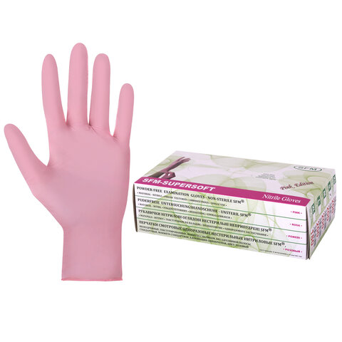 превью Перчатки нитриловые смотровые SFM Supersoft PINK100 пар (200 шт. )размер S (малый)розовые