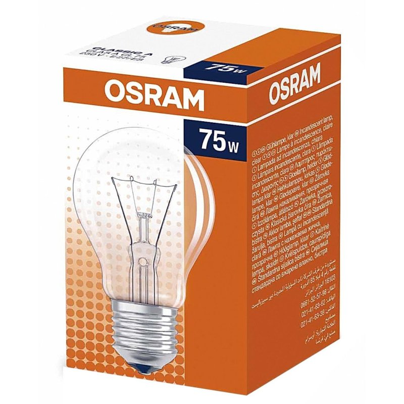 превью Лампа накаливания Osram classic, 75Вт, тип А «груша» E27, прозрачная