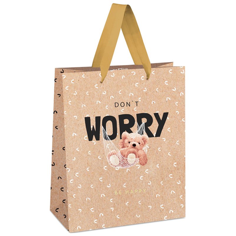превью Пакет подарочный 18×23×10см MESHU «Don't worry», отд. фольгой, крафт
