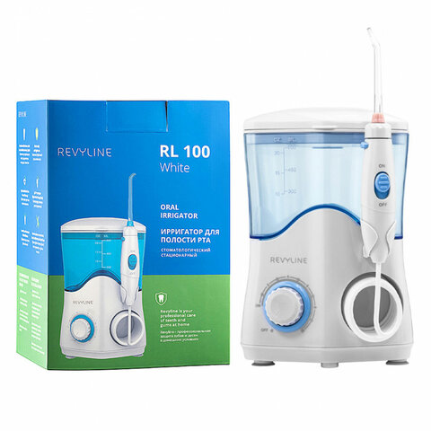 Ирригатор для полости рта REVYLINE RL 100, стационарный, емкость резервуара 0.6 л, 7 насадок, белый