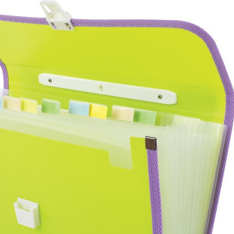 Портфель пластиковый BRAUBERG «Joy», А4 (330×245×35 мм), 13 отделений, с окантовкой, индексные ярлыки, салатовый