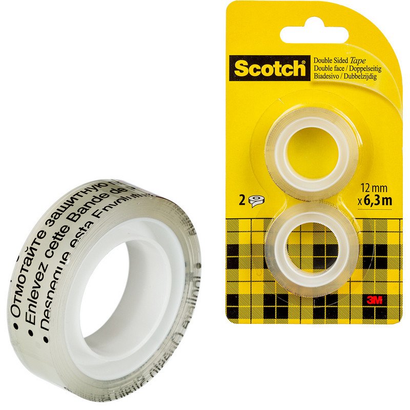 превью Клейкая лента канцелярская 3M Scotch (12х6,3 двусторонняя, 2 шт/бл)