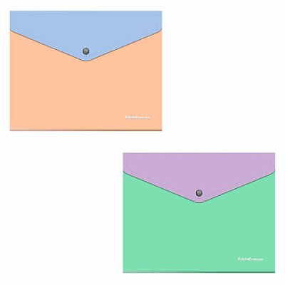 Папка-конверт с кнопкой ERICH KRAUSE Matt Pastel Bloom, А5+, до 120л, с карманом, ассорти,0.18мм,61150