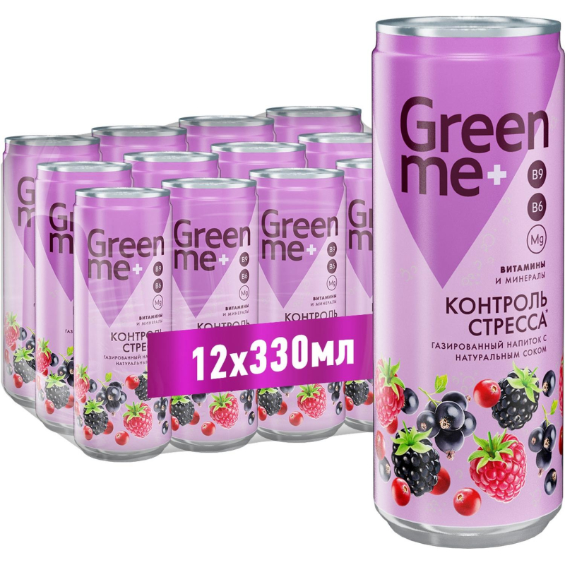 Напиток GreenMe Plus Stress Control функциональный газ ж/б 0.33л