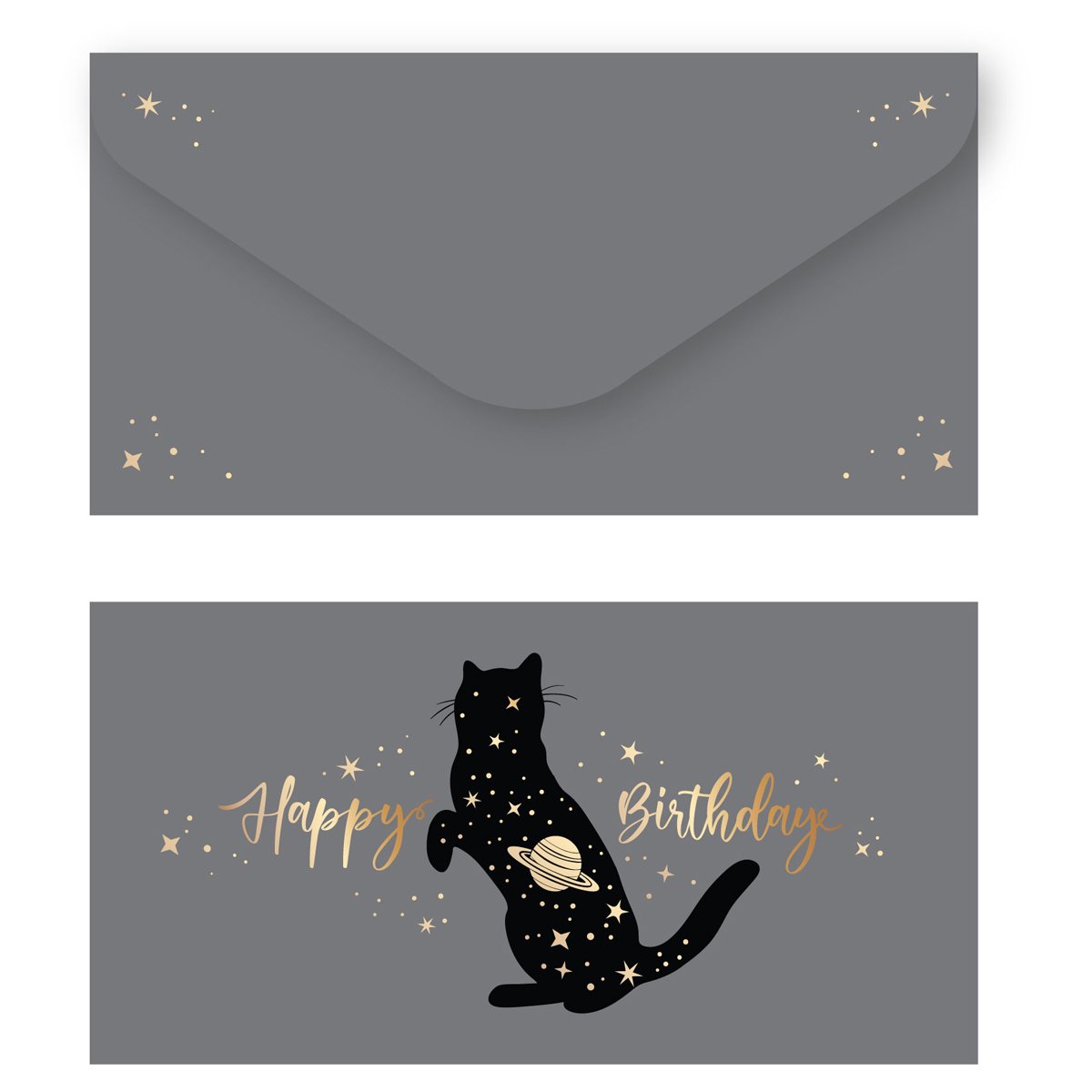 Конверт для денег MESHU «Happy Birthday. Space Cat», 85×164мм, мат. ламинация, фольга