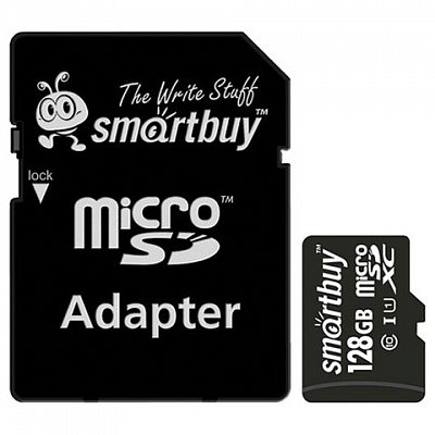 Карта памяти micro SDXC, 128 GB, SMARTBUY, UHS-1 U1, 80 Мб/сек. (class 10), с адаптером