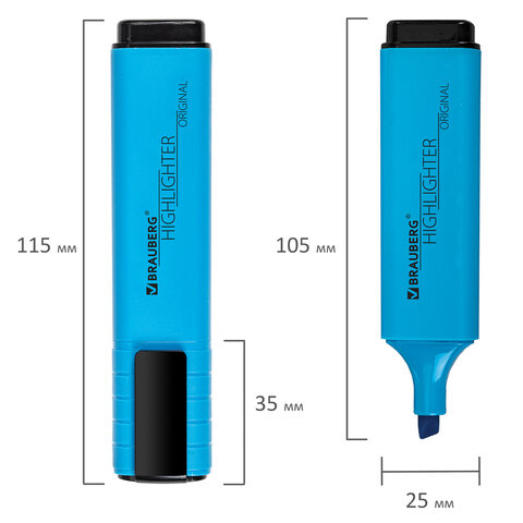 Текстовыделитель BRAUBERG «ORIGINAL NEON», ГОЛУБОЙ, линия письма 1-5 мм