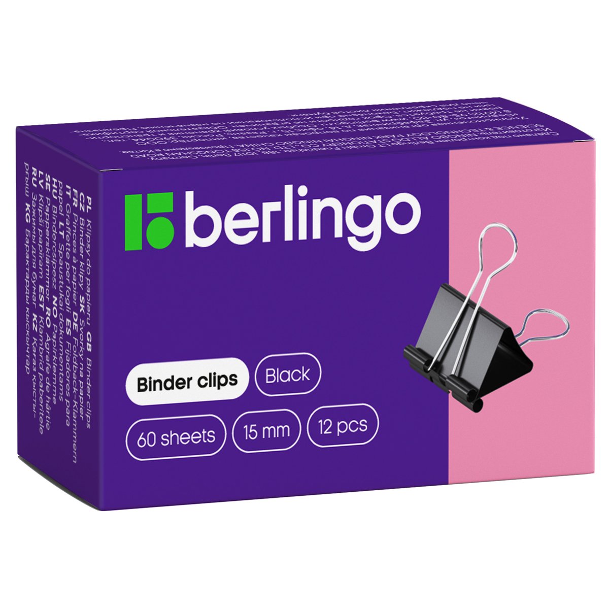 превью Зажимы для бумаг 15мм, Berlingo, 12шт., черные, картонная коробка