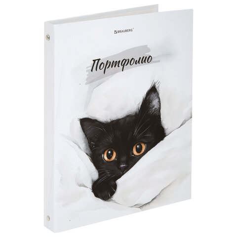 Папка-портфолио универсальная, 4 кольца, 20 файлов, 7БЦ матовая, BRAUBERG «Cat», 107557