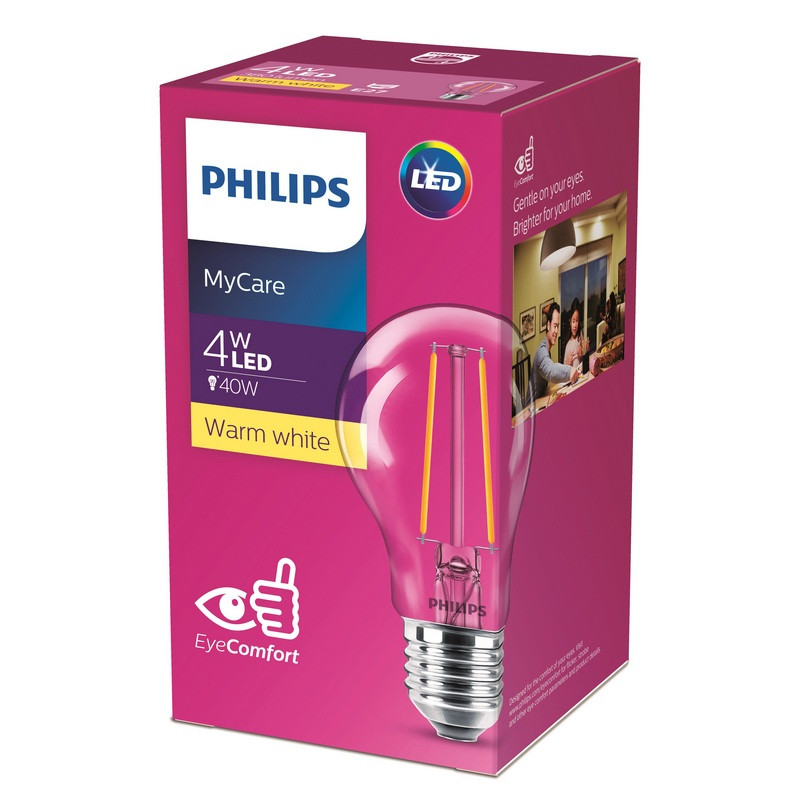 превью Лампа светодиодная Philips 4Вт E27 грушевидная 3000K теплый белый свет