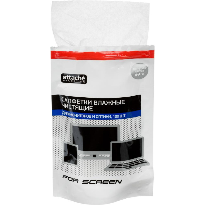 Салфетки влажные Attache Selection For Screen для экранов сменный блок для туб (100 штук в упаковке)