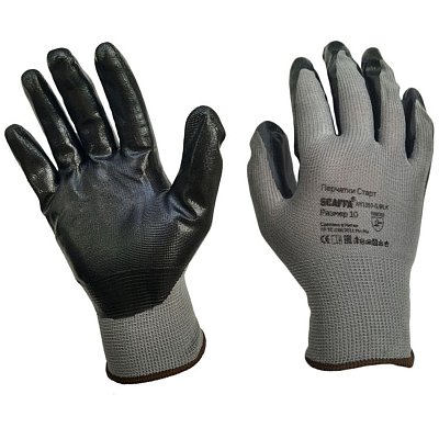 Перчатки защитные нейлон с нитрилом SCAFFA Старт NY1350-G/BLK р.7
