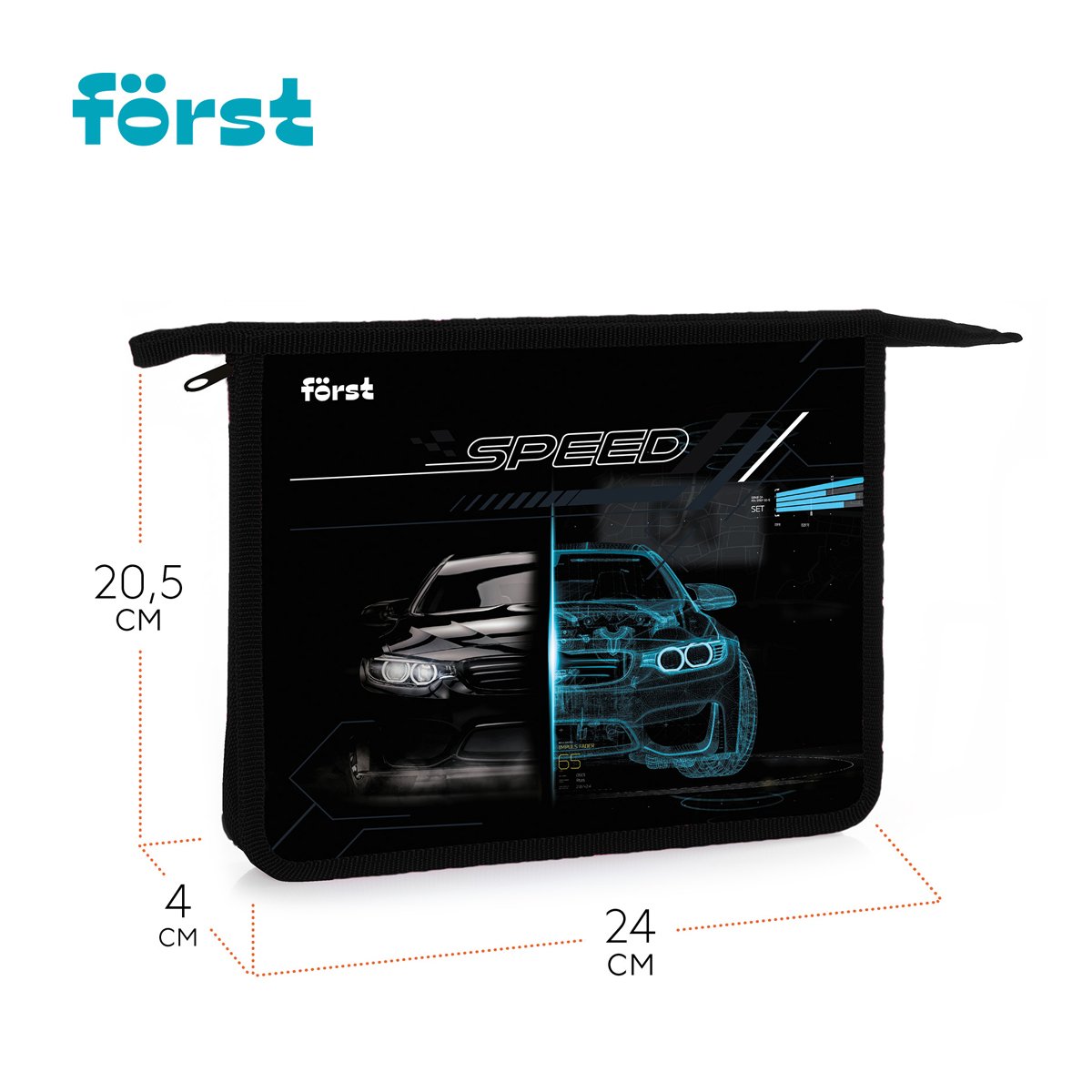 Папка для тетрадей 1 отделение, А5 Först «Racing speed», 240×205×40мм, пластик, на молнии