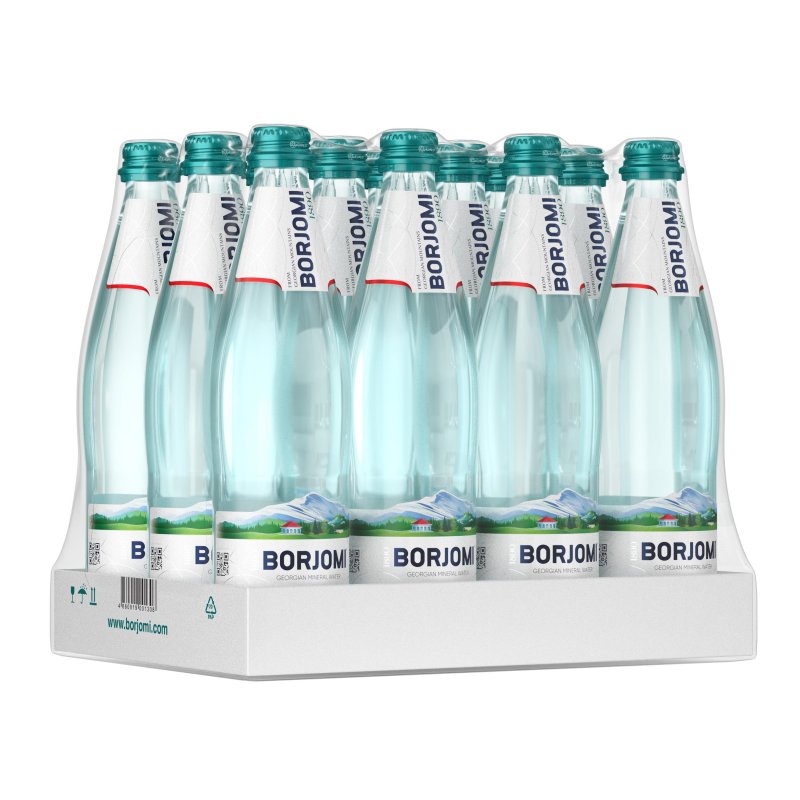 Вода газированная минеральная BORJOMI (БОРЖОМИ), 0.5 л, стеклянная бутылка, 12шт/уп