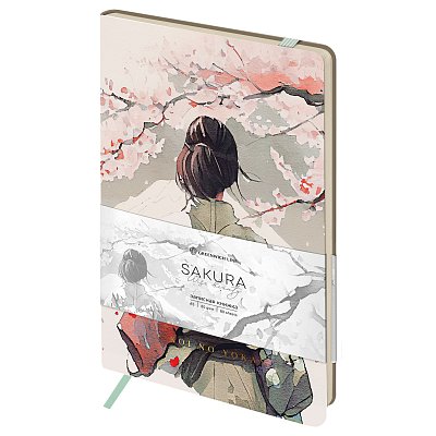 Записная книжка А5 80л. ЛАЙТ, кожзам, Greenwich Line «Sakura. Wise beauty», с резинкой, тиснение фольгой, блок в линию