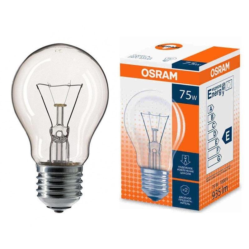 Лампа накаливания Osram classic, 75Вт, тип А «груша» E27, прозрачная