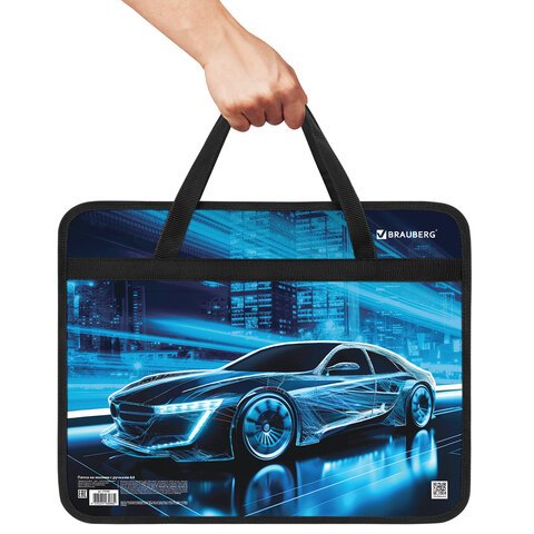 Папка на молнии с ручками BRAUBERG А4, 1 отделение, пластик, 80 мм, «Night driver»