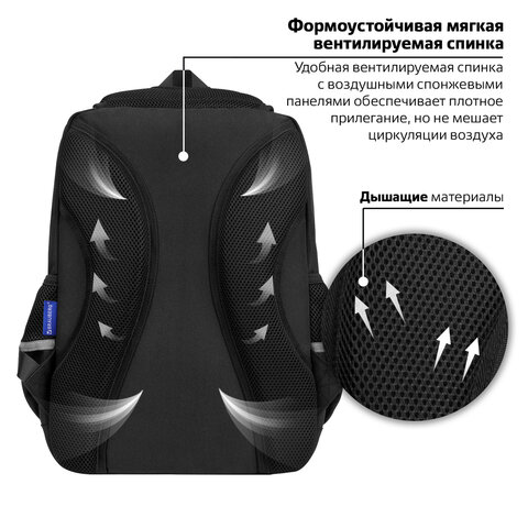 Рюкзак BRAUBERG STAR, 1 отделение, 5 карманов, «Scary face», черный, 40×29x13 см
