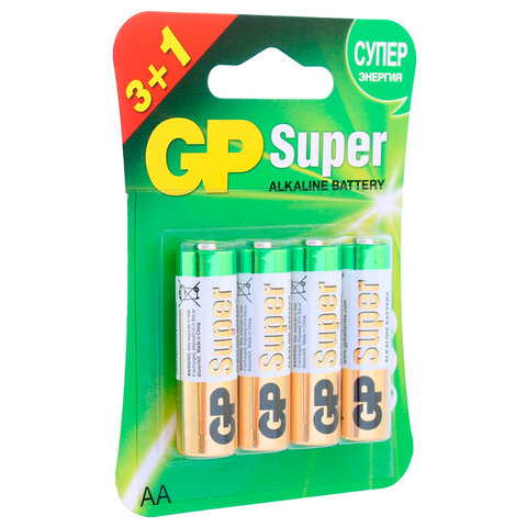 Батарейка GP Super AA (LR06) 15A алкалиновая, BC4 (промо 3+1)