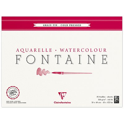 Альбом для акварели 25л., 30×40, на склейке Clairefontaine «Fontaine Grain Fin», 300г/м2, холод. пресс, мелкое зерно
