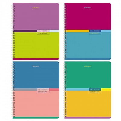 Тетради КОМПЛЕКТ 4 шт., А5, 96 л., BRAUBERG, гребень, клетка, глянцевый лак, «Color»