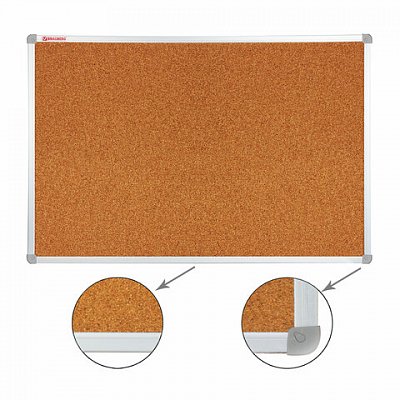 Доска пробковая 70×50 см, алюминиевая рамка, ГАРАНТИЯ 10 ЛЕТ, РОССИЯ, BRAUBERG