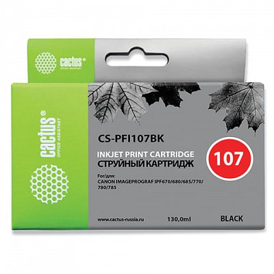 Картридж струйный CACTUS (CS-PFI107BK) для CANON PF680/685/780/785, черный, 130 мл