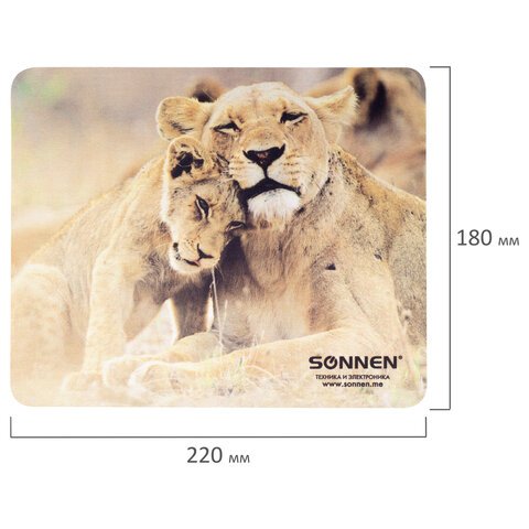 Коврик для мыши SONNEN «LIONS», резина + ткань, 220×180х3 мм