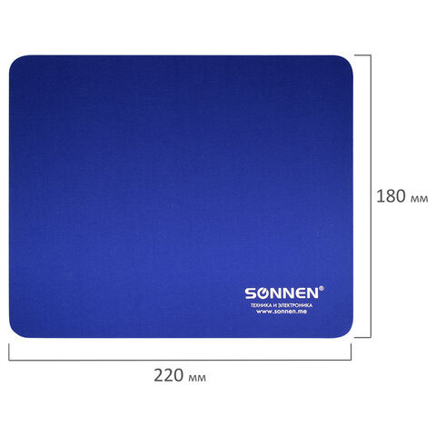 Коврик для мыши SONNEN «BLUE», резина + ткань, 220×180х3 мм