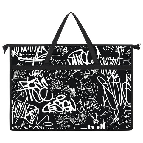 Папка для рисунков и чертежей с ручками BRAUBERG А3, пластик, молния сверху, «Graffiti»