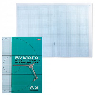 Бумага масштабно-координатная, А3, 295×420 мм, голубая, на скобе, 8 листов, HATBER, 8Бм3_02285