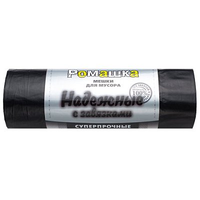 Мешки для мусора с завязками 60 л, в рулоне 10 шт., ПСД 23 мкм, 59×64 см, РОМАШКА НАДЕЖНЫЕ
