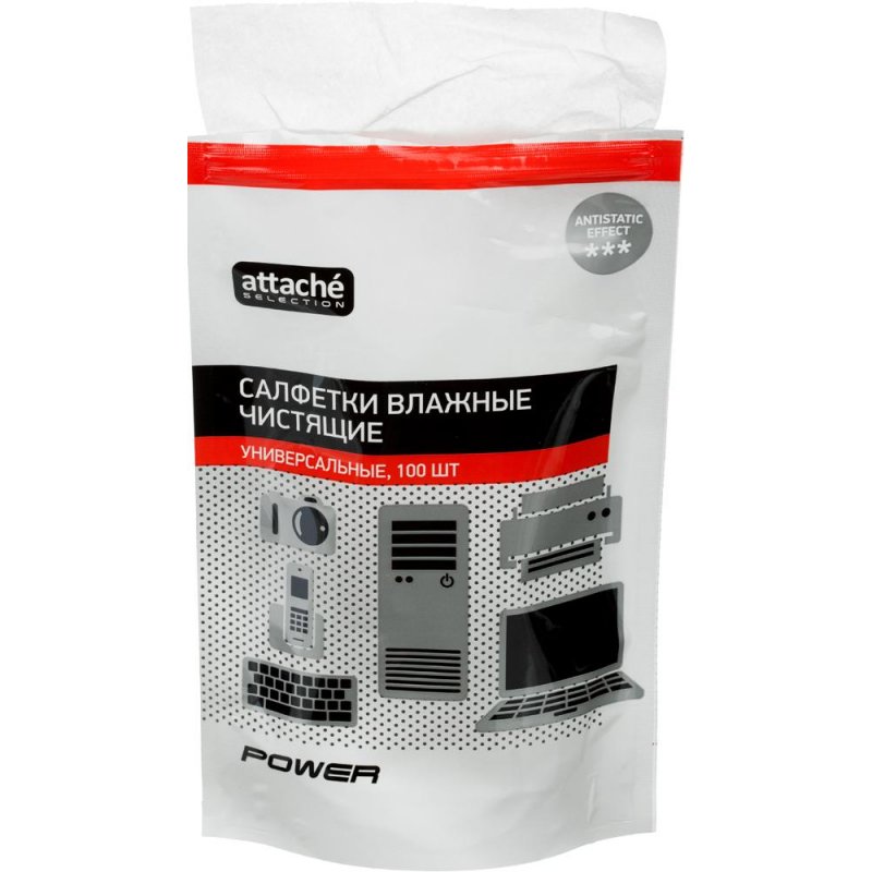 Салфетки влажные Attache Selection Power универсальные сменный блок для туб (100 штук в упаковке)
