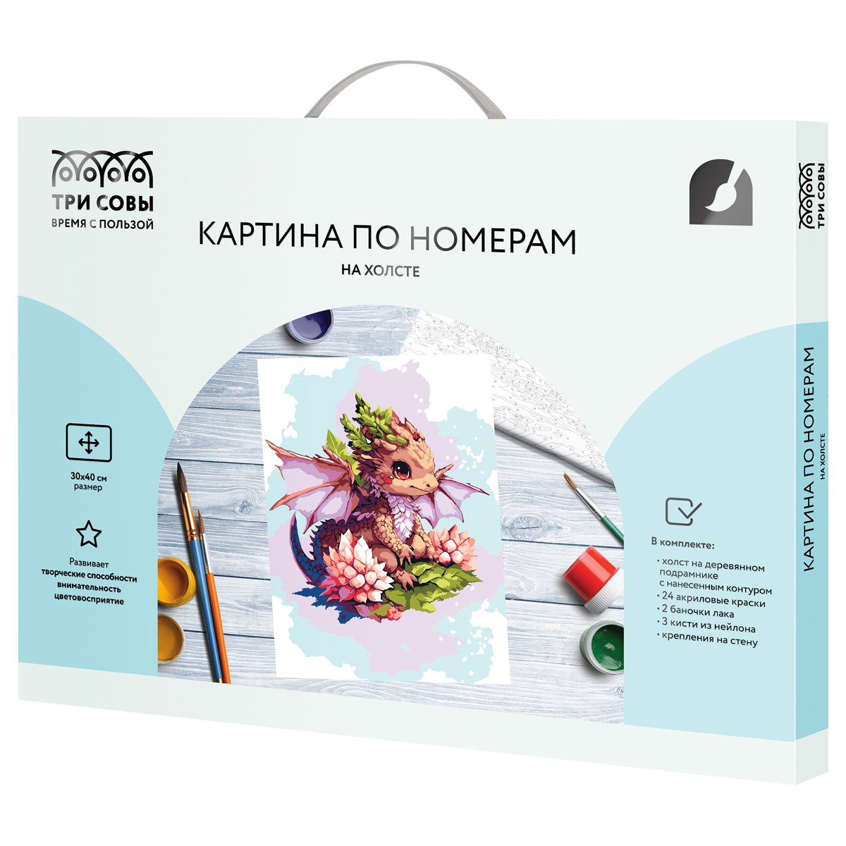 Картина по номерам на холсте ТРИ СОВЫ «Дракон», 30×40, с акриловыми красками и кистями
