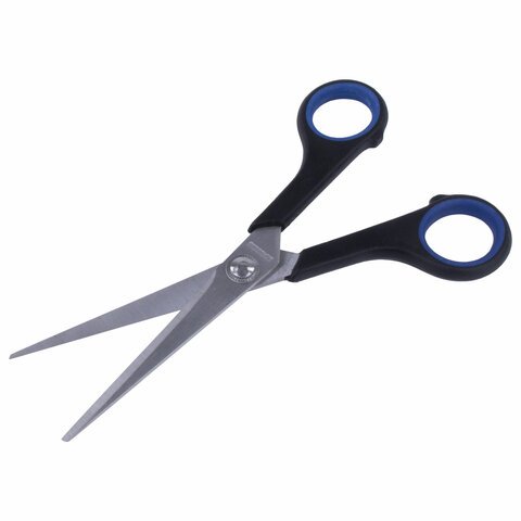 Ножницы BRAUBERG «Soft Grip», 165 мм, резиновые вставки, серо-зеленые, 3-х стор. заточка,. карт. уп. с подв.