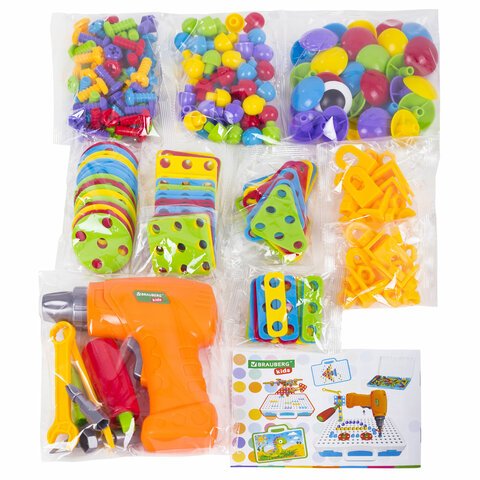 Конструктор с шуруповертом РАЗВИВАЮЩИЙ 247 деталей, BRAUBERG KIDS