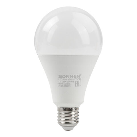Лампа светодиодная SONNEN20 (150) Втцоколь Е27грушатеплый белый30000 чLED A80-20W-2700-E27454921