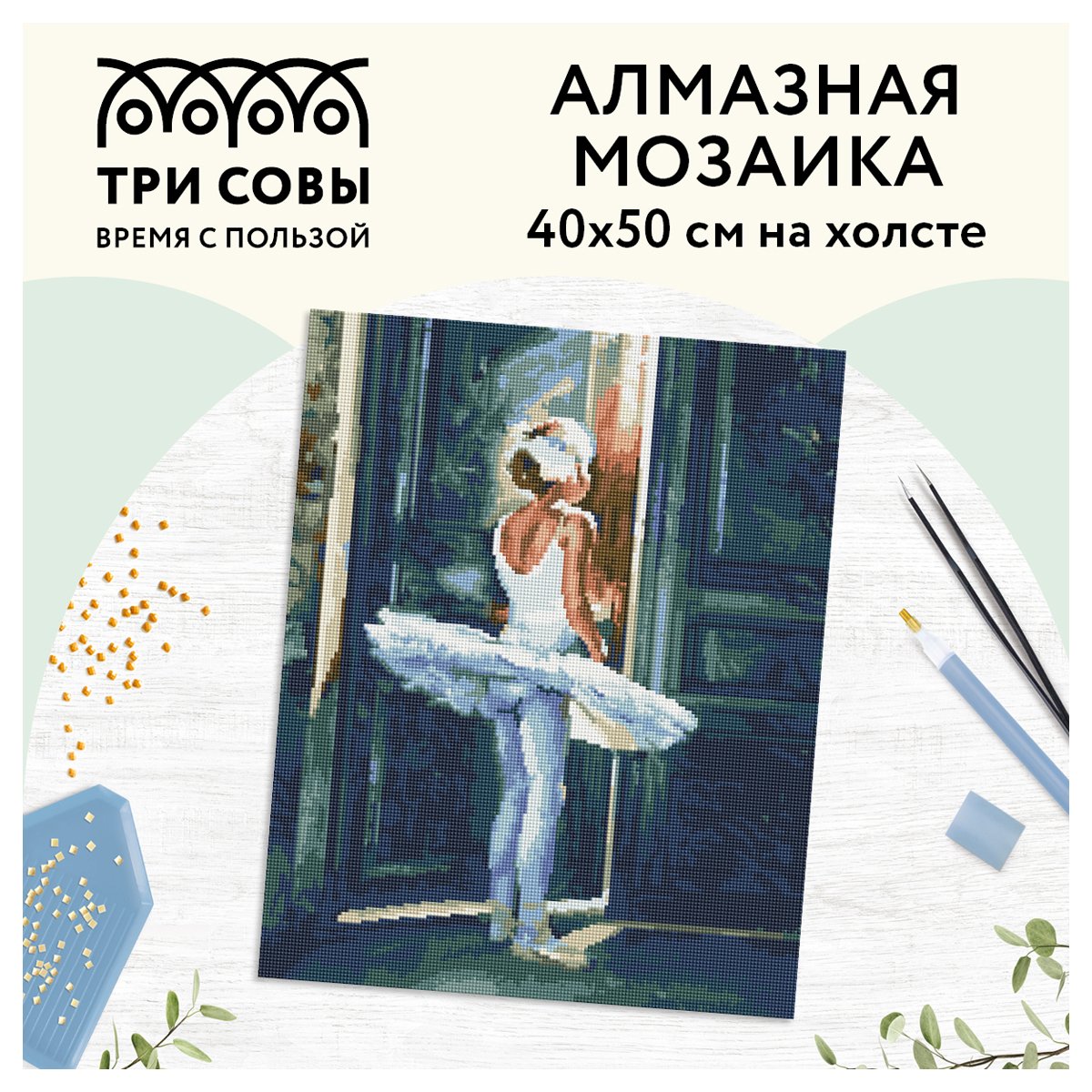 Алмазная мозаика ТРИ СОВЫ «Трепет перед выступлением», 40×50см, холст, картонная коробка с пластиковой ручкой