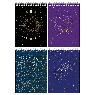 Блокнот А6 60л. на гребне MESHU «Black cat», матовая ламинация, тиснение фольгой