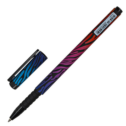 Ручка шариковая BRAUBERG SOFT TOUCH GRIP «NEON ZEBRA», СИНЯЯ, мягкое покрытие, узел 0.7 мм