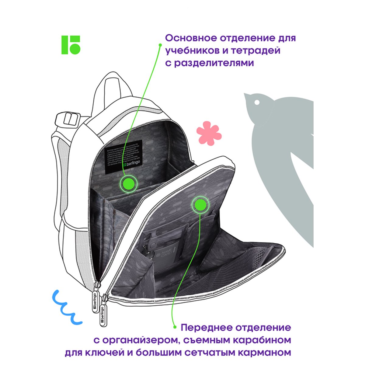 Ранец Berlingo Expert «Beauty» 37×28×16см, 2 отделения, 2 кармана, анатомическая спинка